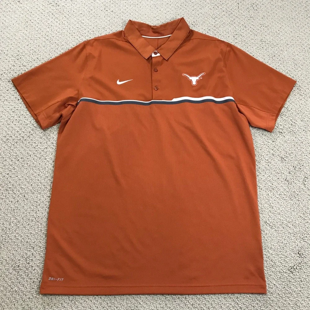 Nike Dri-FIT Texas Longhorns Polo Shirt Mens XL Burnt Orange Golf Short Sleeve